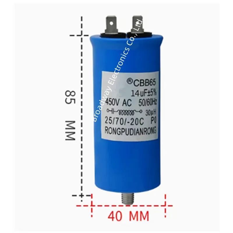 CBB65 full-automatic washing machine start capacitance 450V 8UF 10UF 11UF 12UF 13UF 14UF 15UF 16UF 20UF Single insert with screw