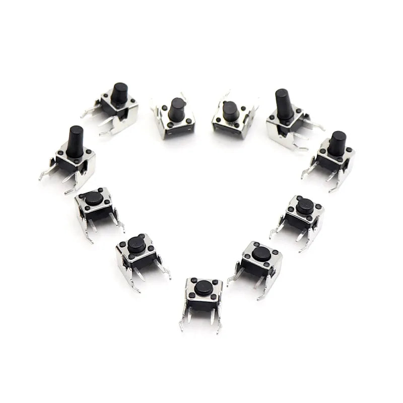 80PCS/Lot 6x6mm Right Angle Tactile Switch SMD Side Mount Push Button PCB Tact Switch with Stent 4.3-12mm with Box