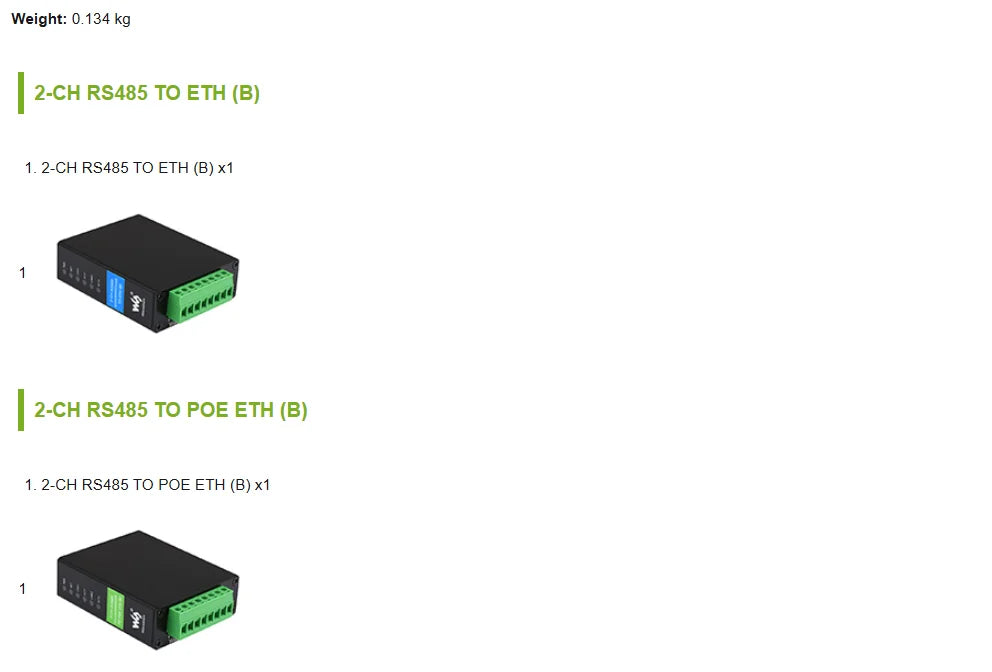 Waveshare 2-Ch RS485 To RJ45 Ethernet Serial Server, Dual Channels RS485 Independent Operation, Modbus gateway, MQTT gateway
