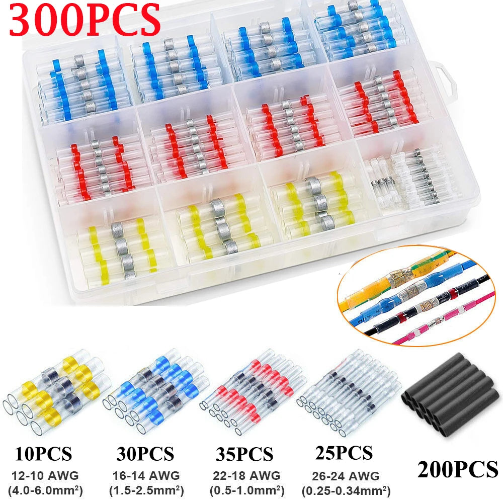 50-1000Pcs Heat Shrink Butt Crimp Terminals Waterproof Solder Seal Electrical Butt Connectors Wire Cable Splice Terminal Kit