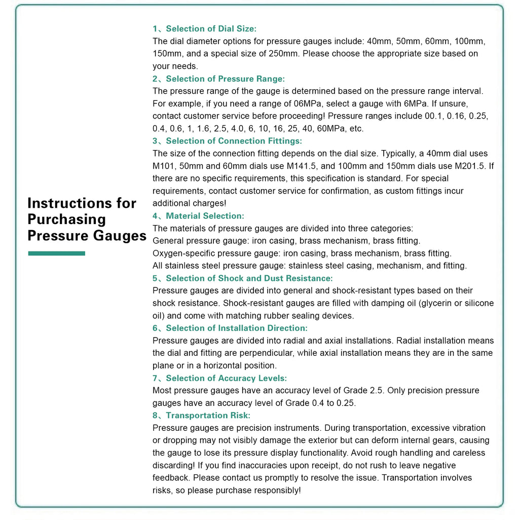 Y-60 Pressure Gauge Manometer Mechanical Dial Analog Bourdon Tube Industrial Hydraulic Water Pressure Meter