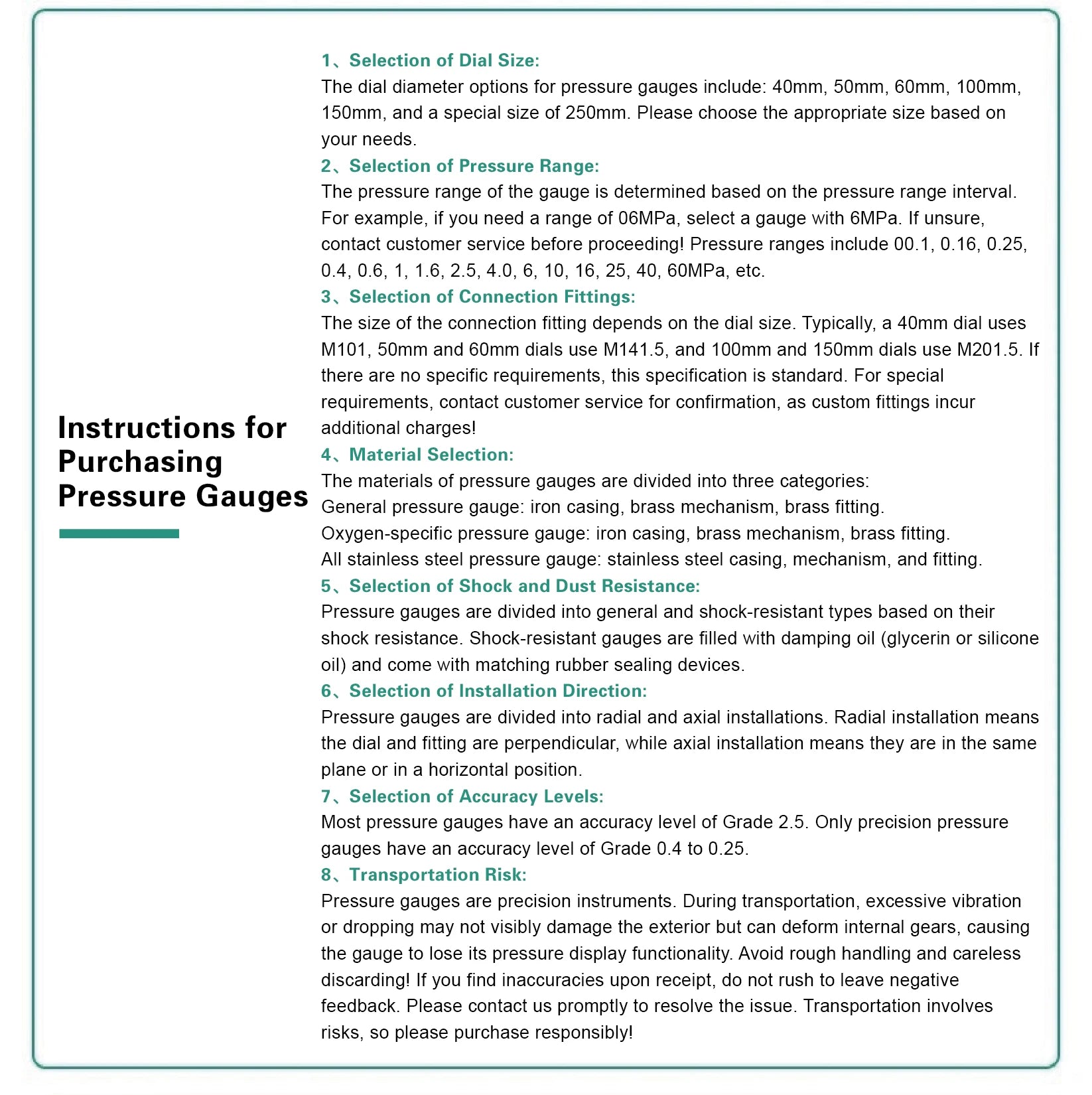 Y-60 Pressure Gauge Manometer Mechanical Dial Analog Bourdon Tube Industrial Hydraulic Water Pressure Meter