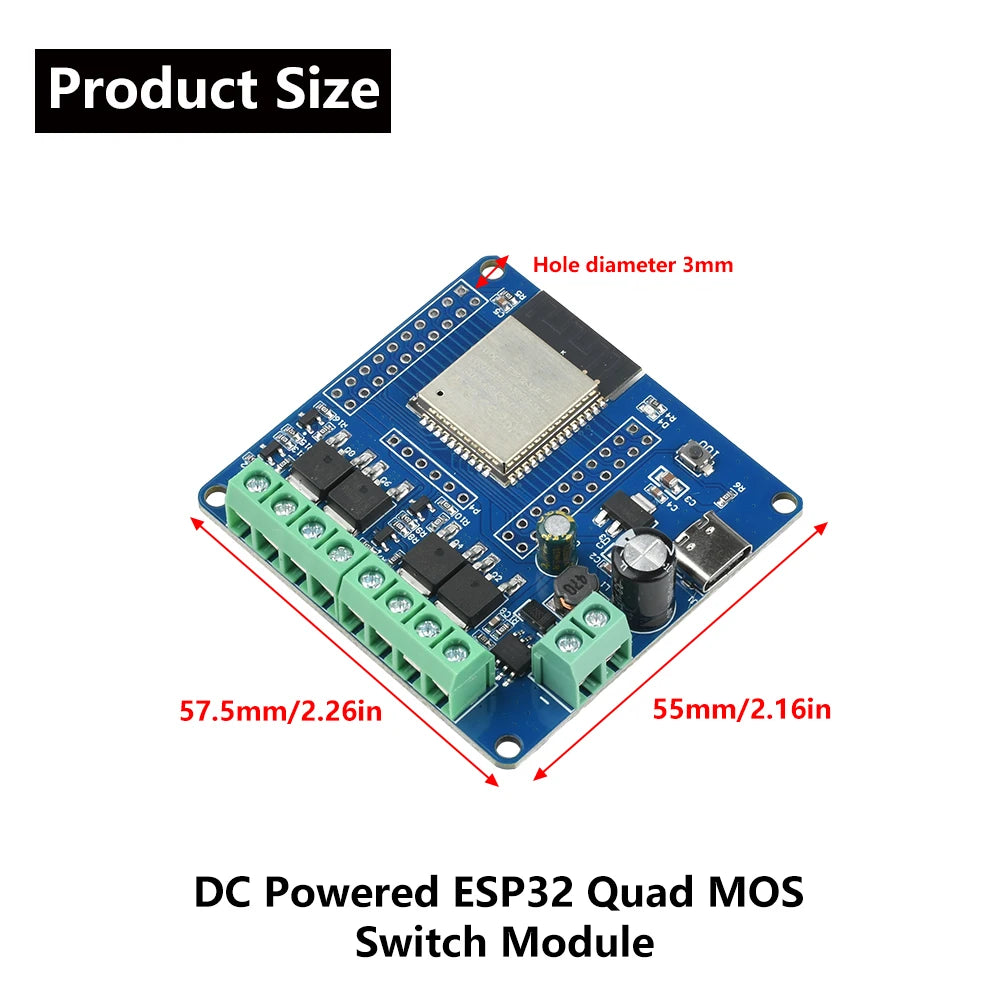 DC 5-60V 2/4 Way Mos Switch Module On-Board Esp32-32E Module Wifi Bluetooth ESP Development Board Type C
