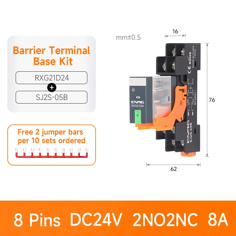 ENMG RXG Slim Power Relay 12A 24VDC/220VAC Coil, DIN Rail Mount Industrial Relay for PLC Control System