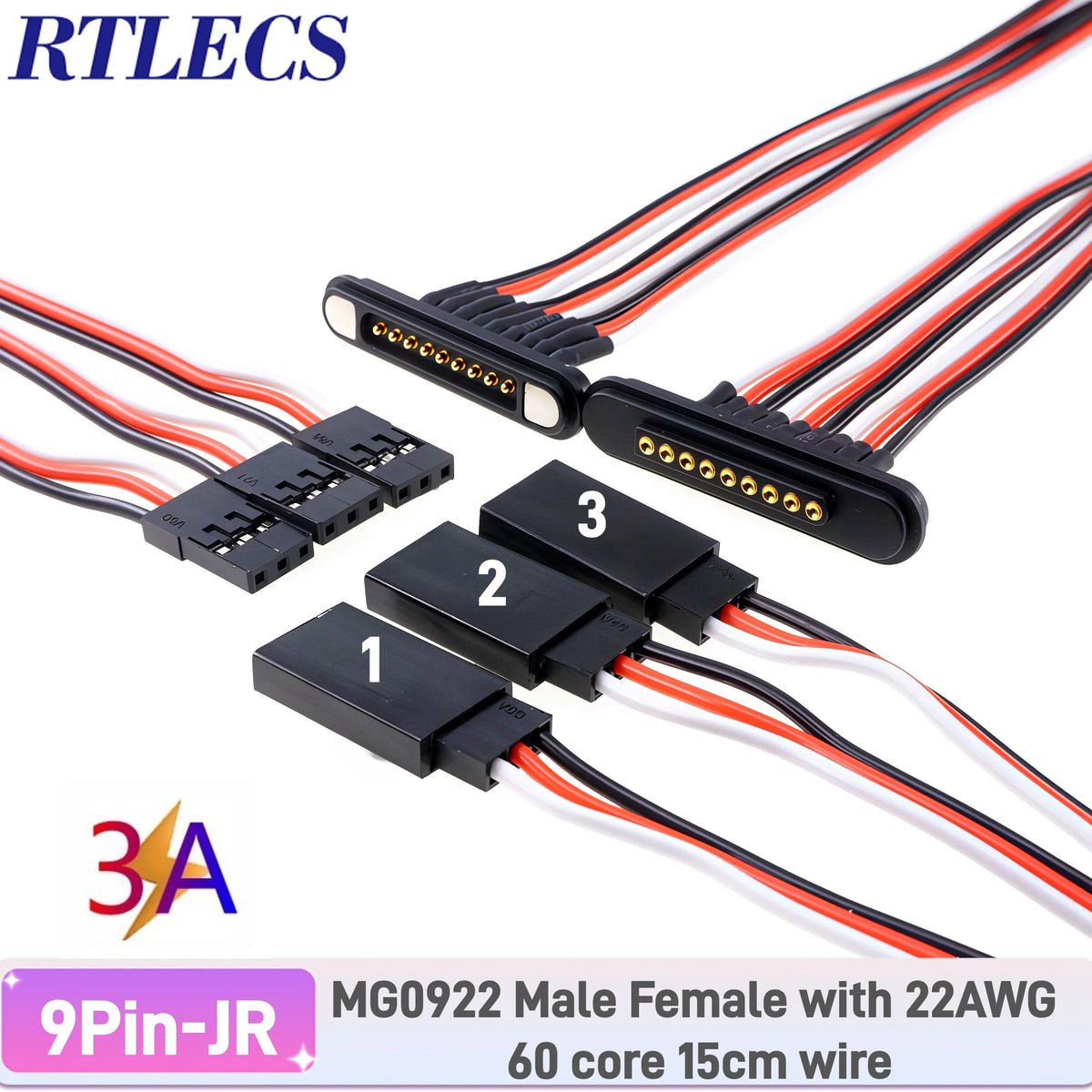 3A Magnetic Spring Loaded Pogo Pin Connector 24VDC LED Snap-on JST SM JR Servo Extended Cable 5/6/7/8/9 Pin Male Female Blind