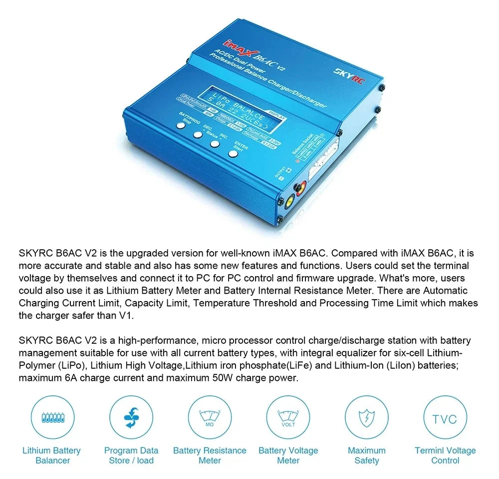 SKYRC IMAX B6 V2/B6 Mini/B6AC V2 Balance Battery Charger for NiMH NiCD LiHV NiCd Battery Charger for Mavic/Inspire Battery