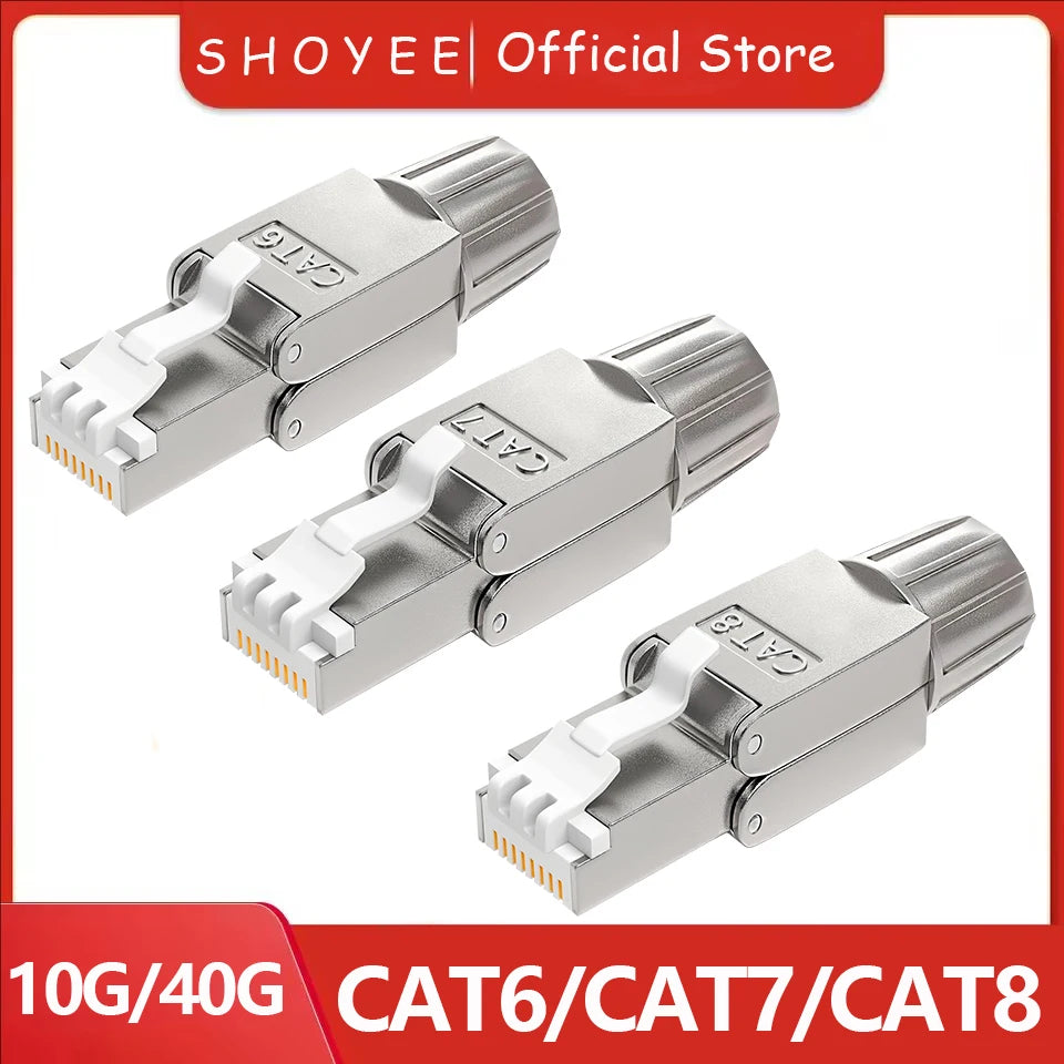 RJ45 Cat8 Cat7 Cat6 Toolless Field Termination Plug, Shielded (STP), Modular RJ45 Male Connector