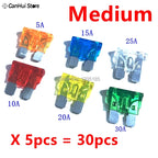 30pcs 5A10A15A20A25A30A x 5pcs M2/Mini/Small/Medium Car Fuses Set Mixed Mini Standard Blade Fuse for Auto Truck Automotive Boat