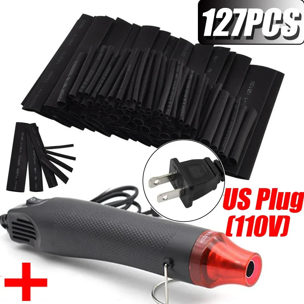Electrical Mini Heat Gun Handheld Hot Air Gun with 80/530/127PCS Heat Shrink Butt for DIY Craft Embossing Shrink Wrapping PVC