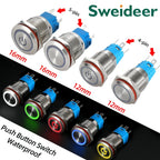 12/16mm Flat LED Illuminated Reset Latching Ring LED Metal Push Button Switch Waterproof On Off with Power Symbol