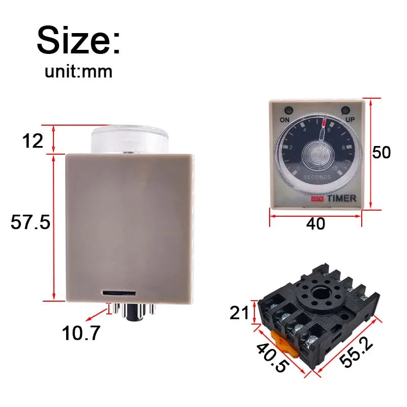 1 PC AH3-2 Time Relay AC/DC Universal Thick Stitch Power-on Delay Timer AH3-3 Time Set Range 0.1S-60m with Base DC12V24V AC220V