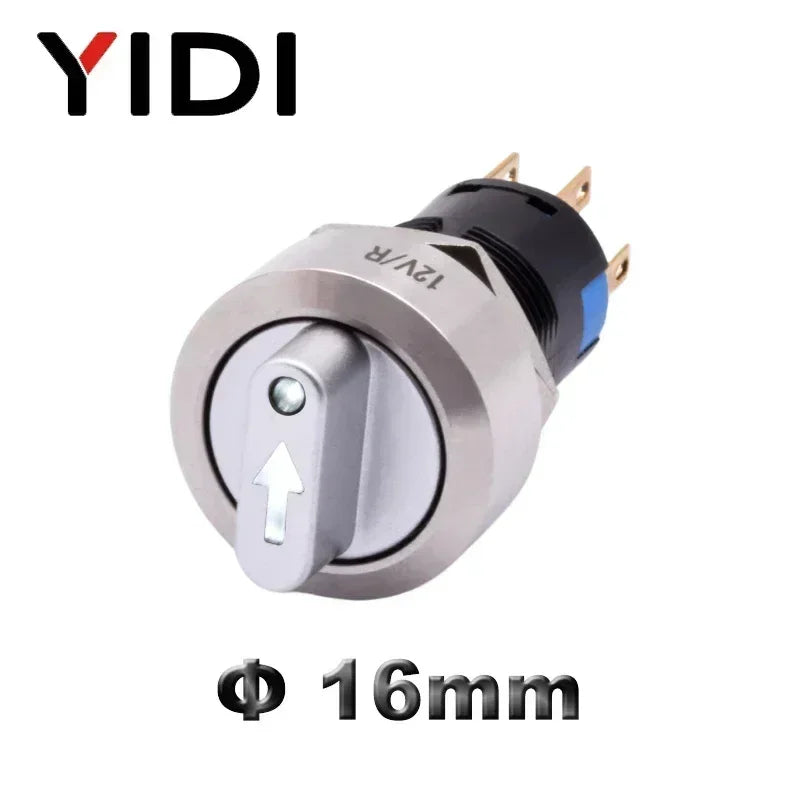 16mm Metal Rotary Selector Switch 2 3 Position On Off 12V Led Light Red Green Push Button Switch 1NO1NC 2NO2NC Latching SPDT