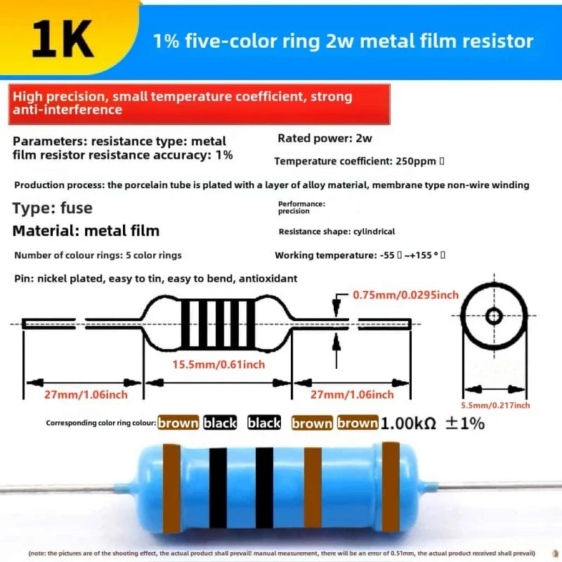230PCS 2W 1% metal film resistors 22R ohm-51R, 100R, 1K, 100K, 120K, 150K, 1M ohm resistor package with 23 values, 10 each