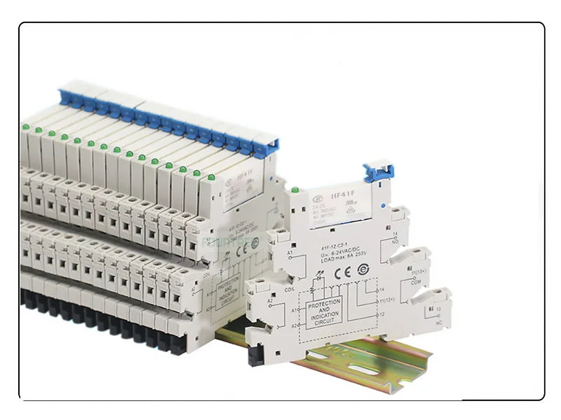 5/10 Sets Slim Relay HF41F 5V 12V 24VDC With Relay Base 41F-1Z-C2-1 LED & Circuit Protection DIN Rail Ulitra-thin Relay Modules
