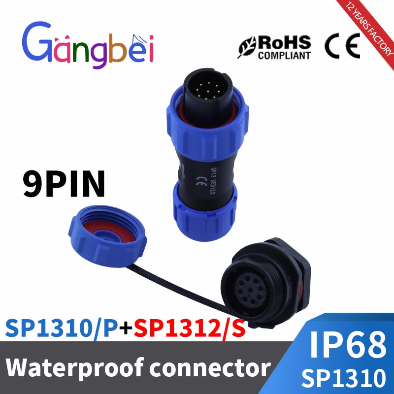 SP13 Waterproof Connector Male Plug & Female Socket Panel Mount Wire Cable Connector Aviation Plug IP68 2/3/4/5/6/7/9 Pin GBDQA