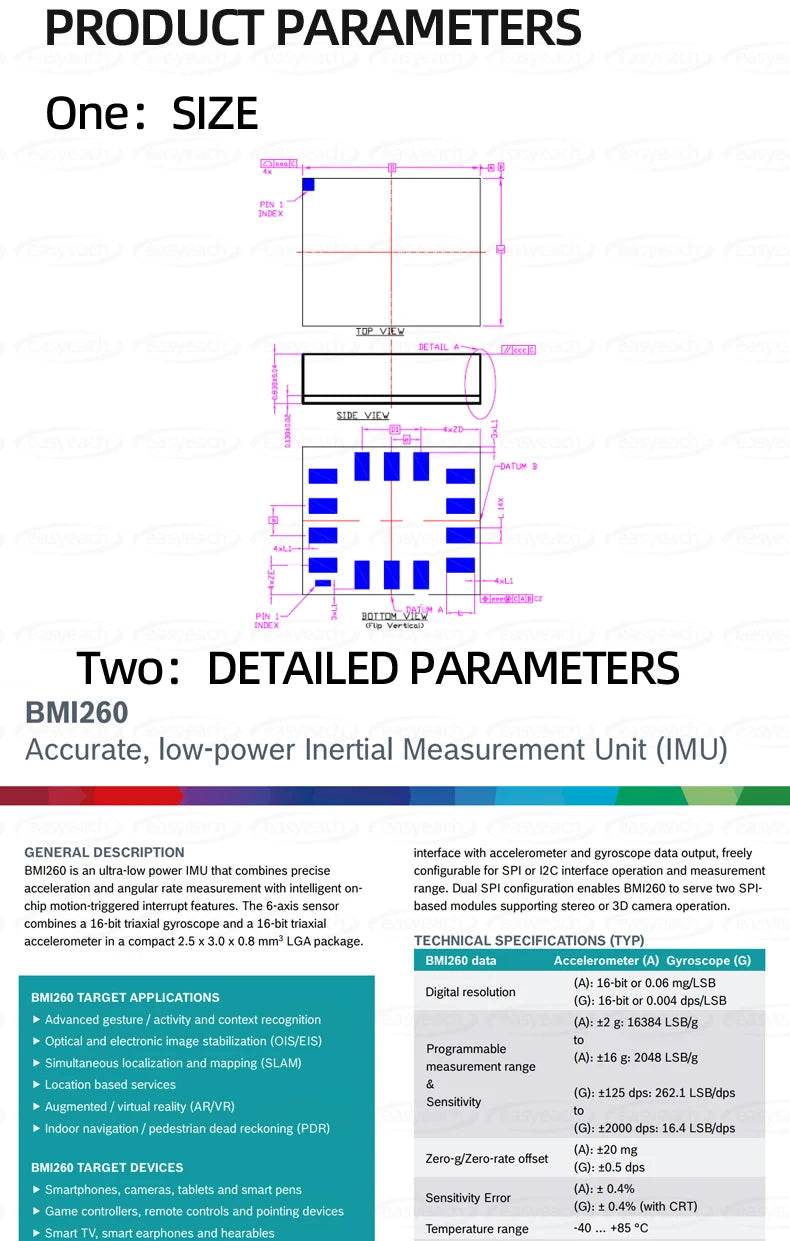 BMI260 LGA-14 3-axis acceleration 3-axis gyroscope 6-axis attitude sensor chip high-precision low-power measurement unit