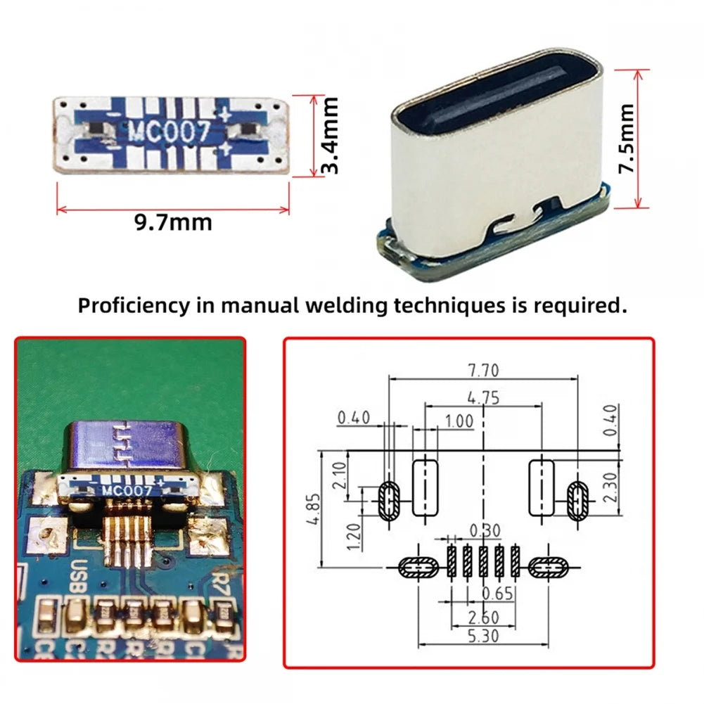 ABZZ-Type-C Female Connector Type C Female Jack 5PIN SMD SMT Type-C Socket Charging Port