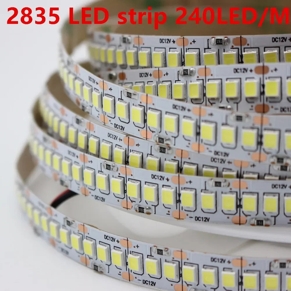 1/2/3/4/5m/lot 10mm PCB 2835 SMD 1200 LED Strip Tape DC12V 24V IP20 Non Waterproof Flexible Light 240 Leds/m, White Warm White