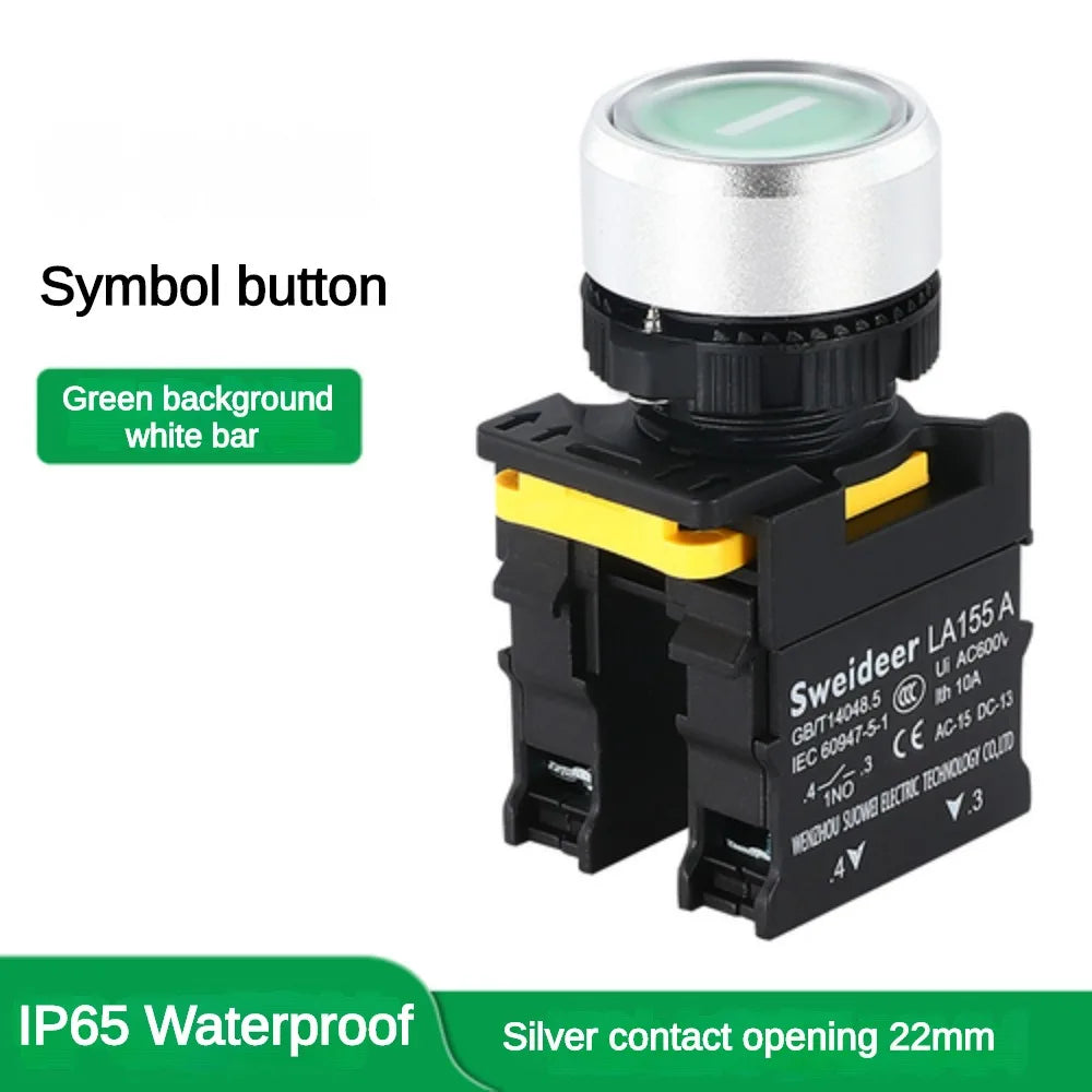 22mm Button Switch Waterproof Momentary Self Reset Self Locking Flat Head Start Stop Arrow Symbol Power Push Button Switch 10A