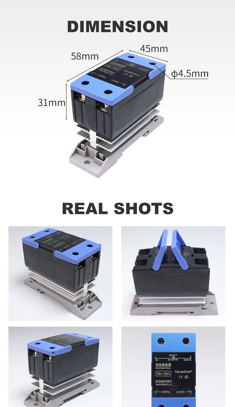 Solid State Relay VaneAims Din Rail Mounting Single Phase SSR With Heat Sink 10A-120A DC Control AC DC Control DC AC Control AC