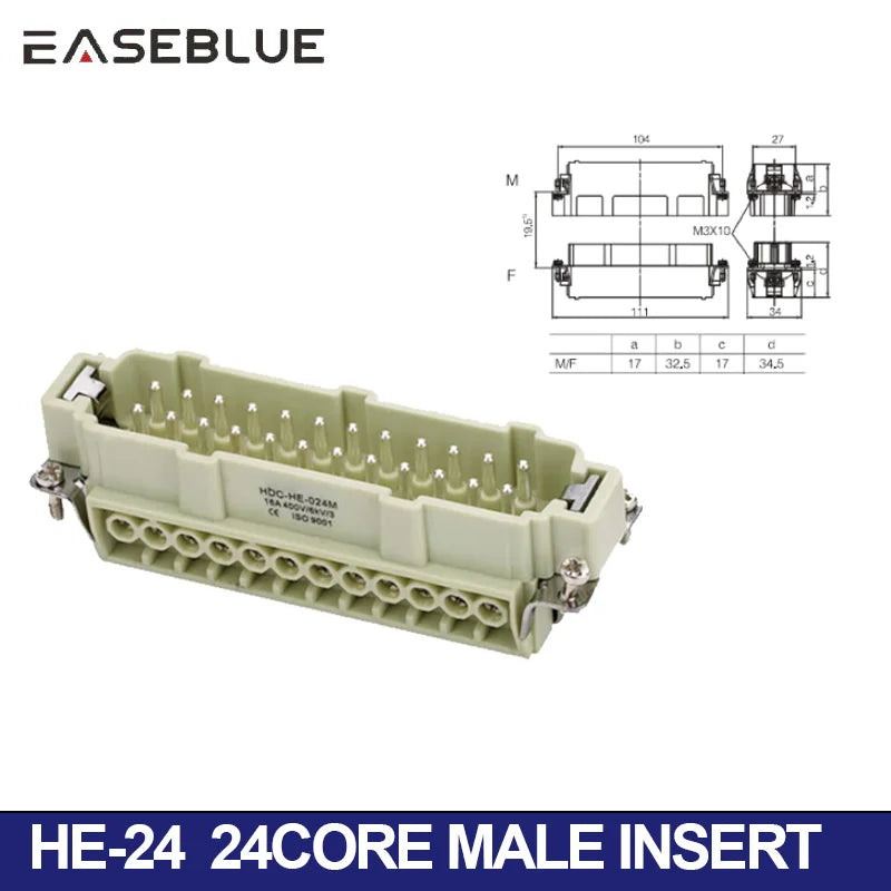 6/10/16/24 Core Heavy-duty Connector HDC-HE Male Connector Core and Female Connector Insert 16A 500V Aviation Plug Core