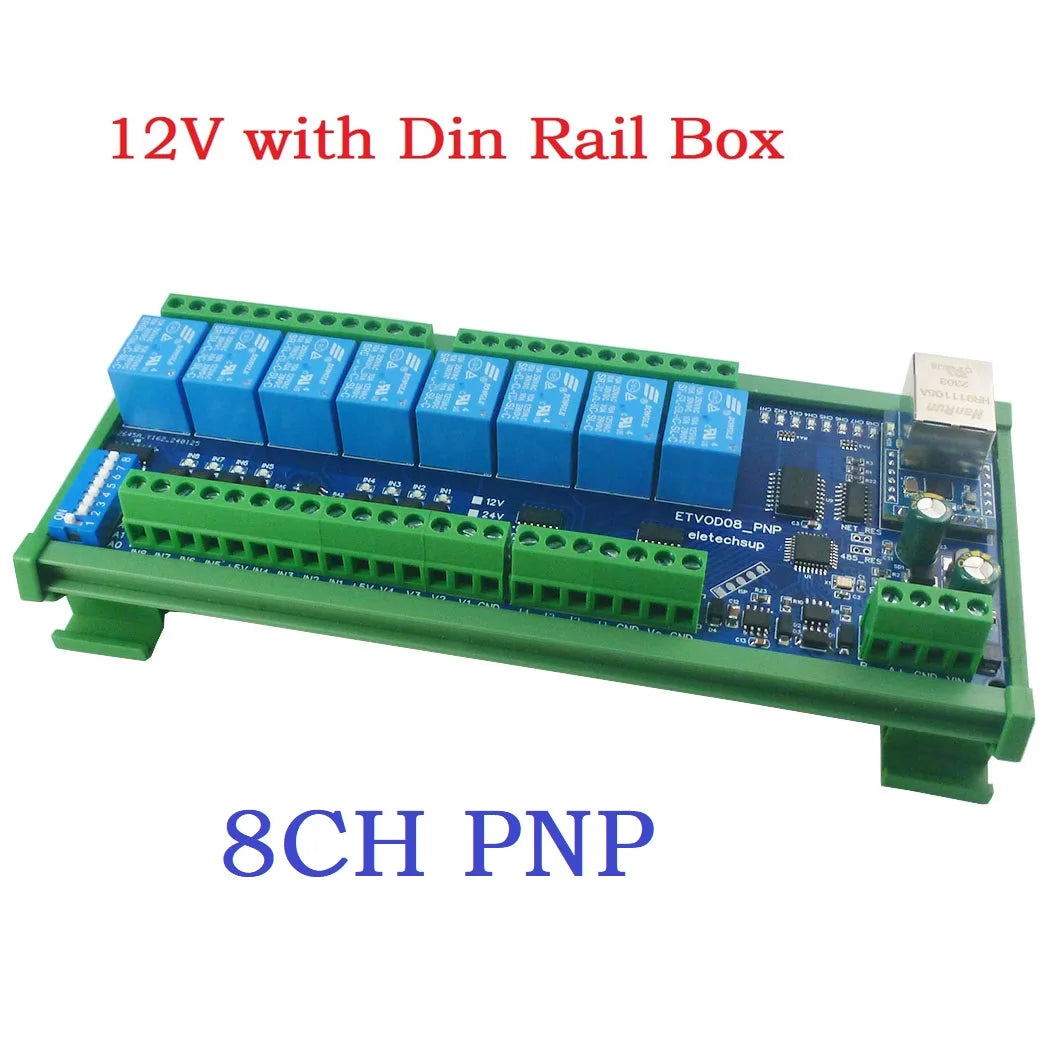 8DI 8DO Analog IO Module Modbus RTU RS485 Ethernet 4-20mA 0-10V 10A Relay DIN Rail PLC Expansion DC12V/24V Opto Isolated