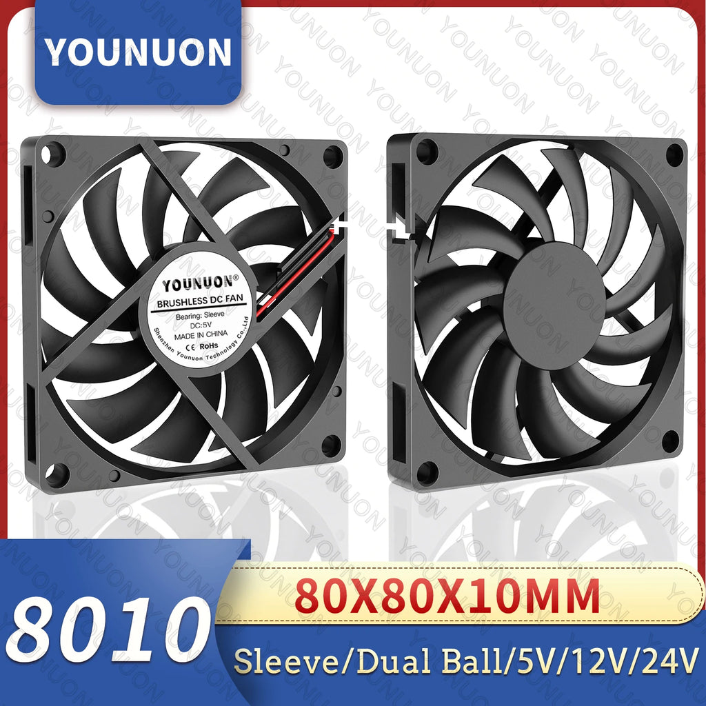 YOUNUON 80MM Fan 5V USB Fan 80x80x10mm 8cm DC 5V 12V 24V 8010 Fan Brushless Cooling Cooler PC Fan Computer Case  Fan Cooler