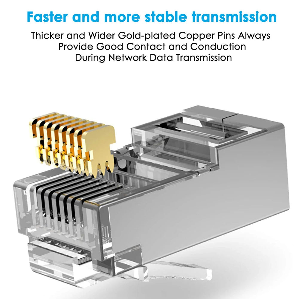 Hoolnx RJ45 Connector CAT6A CAT6 Pass Through Modular PLugs STP Shielded 50U Gold Plated Ethernet End Network Plug For Lan Cable