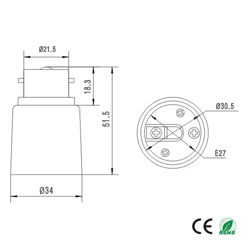 2pcs Universal Bayonet B22 to E27 Screw Lamp Holder LED Halogen CE RoHS Light Bulb Socket Converter Adapter