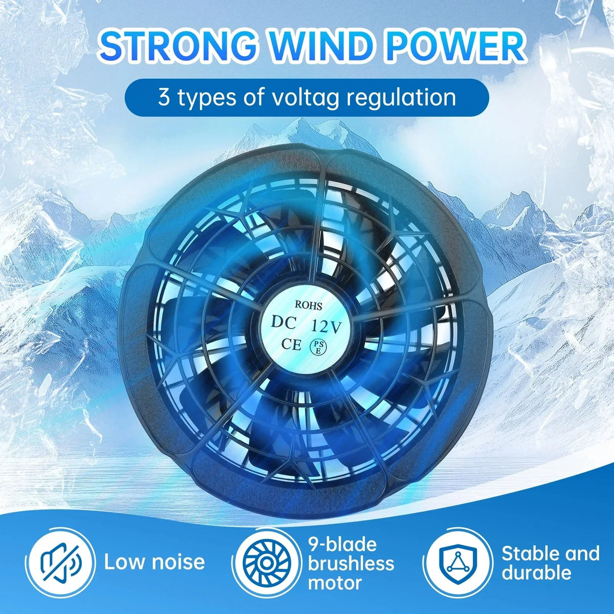Air Conditioner Vest Cooling Fan 5V or 12V Adjustable Gear High Speed Fan For High Temperature Outdoor Work Fast Cooling DC Fan