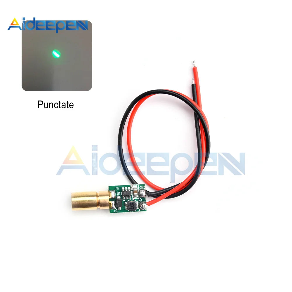 6mm 10mW Green Small Laser Head Module Dot/Line/Cross 3V-5V Adjustable Focal Length 520nm Laser Diode Head Industrial Class
