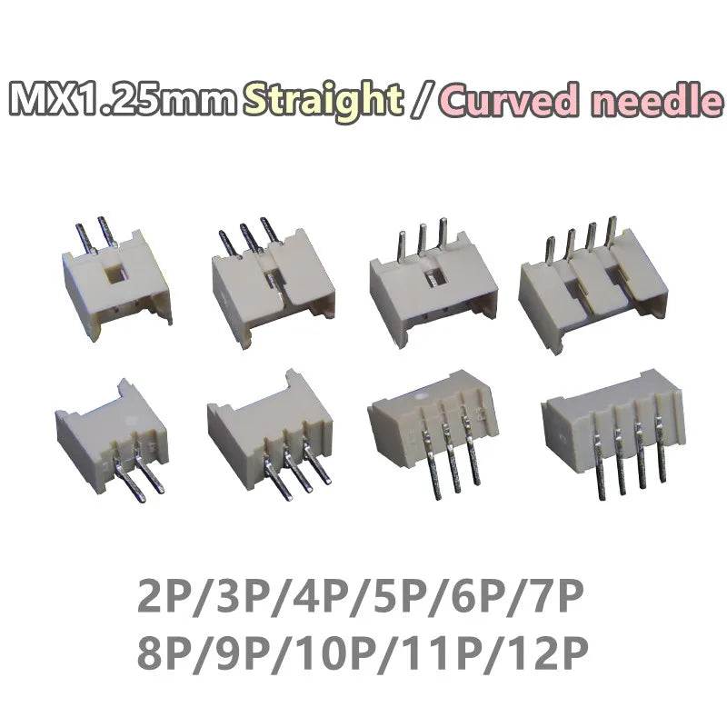 50pcs Micro JST MX1.25 Straight needle/curved needle Connector 2Pin~12Pin Male Pin Header Right Angle 90°/180° 1.25mm Pitch