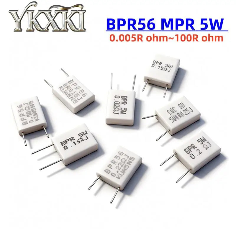 10PCS BPR56 MPR 5W 0.005R ~ 100R Ohm 0.01R 0.05R 0.1R 0.2R 0.25R 0.3R 0.5R 47R Non inductive Ceramic Cement Resistor Resistance