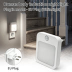 LED Motion Sensor Plug-In Night Light Warm/Cool White Dimmable 5 Brightness Levels for Hallway Stairway Bedroom 100-240V