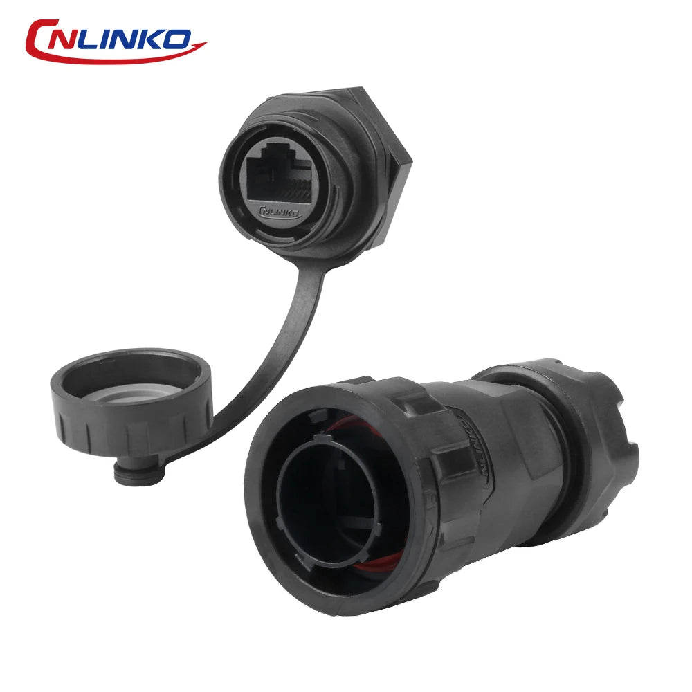 CNLINKO M20 PBT Plastic IP68 Waterproof RJ45 Cable Signal Connector YM20 CAT6 Panel Mount Socket Plug Network Ethernet Interface