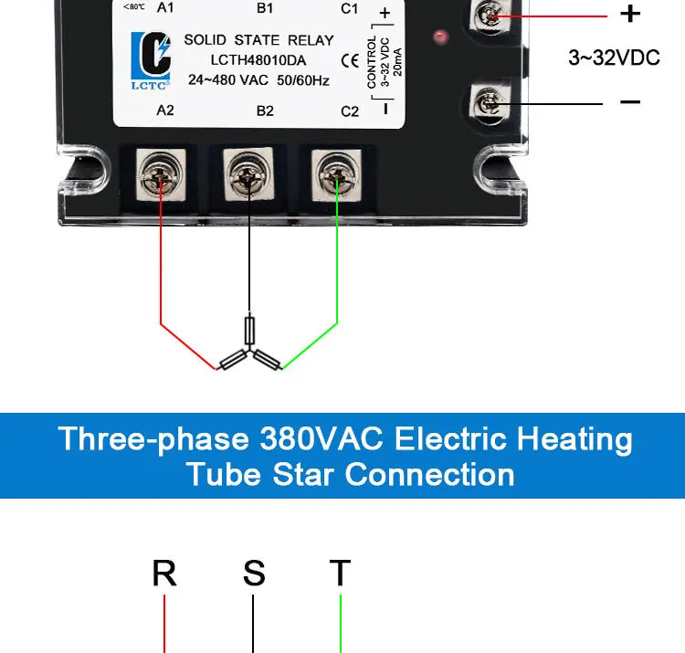 LCTC Three Phase Solid State Relay SSR Zero Cross 3-phase Load Relay 3-32VDC Control With Radiator 380V10A 25A 40A 60A 80A 100A