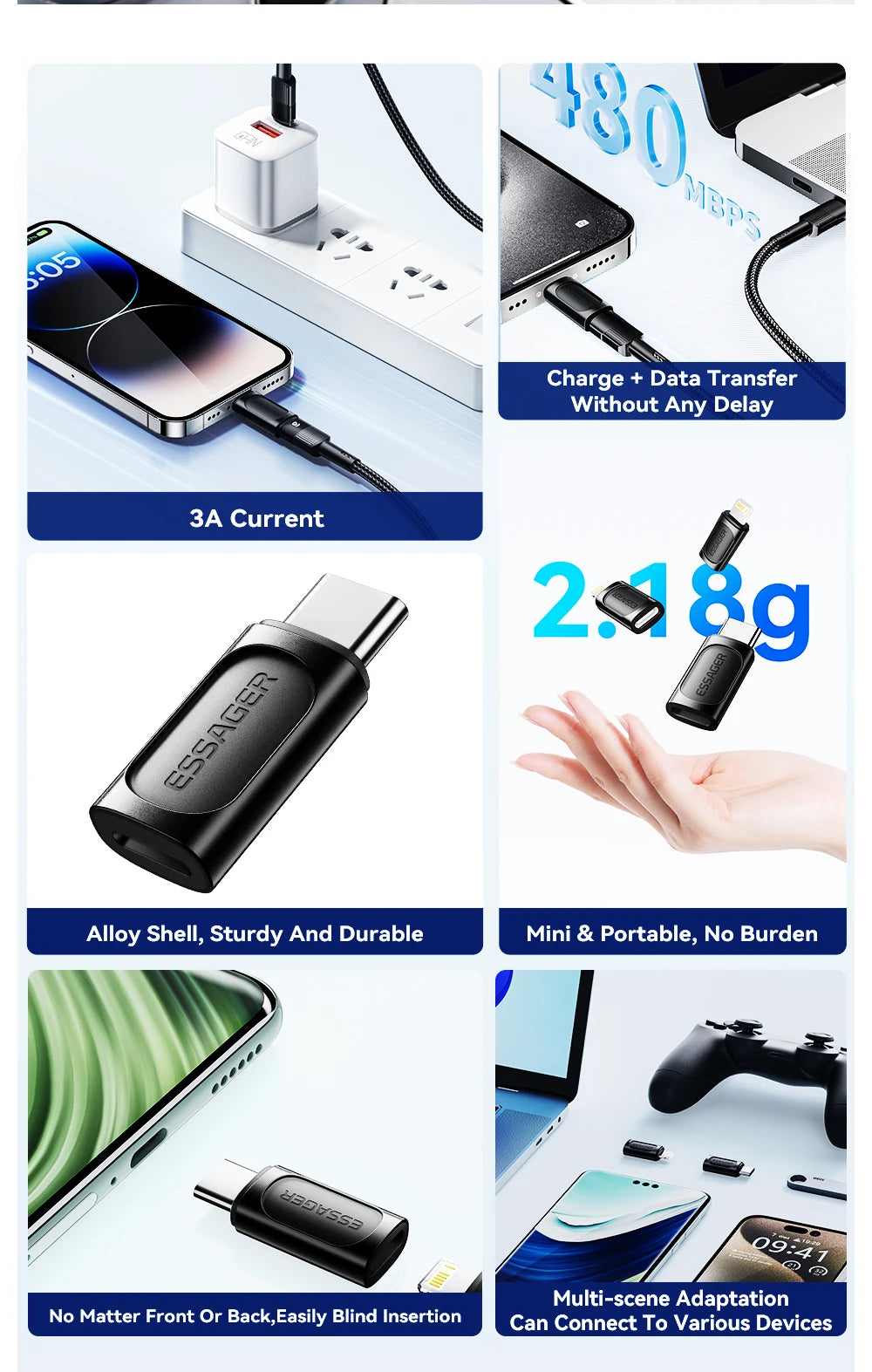 Essager USB C To Lightning Adapter PD 20W Fast Charging OTG USB Type C To Lighting For iPhone 15 14 11 XR Pro Max IOS Converter