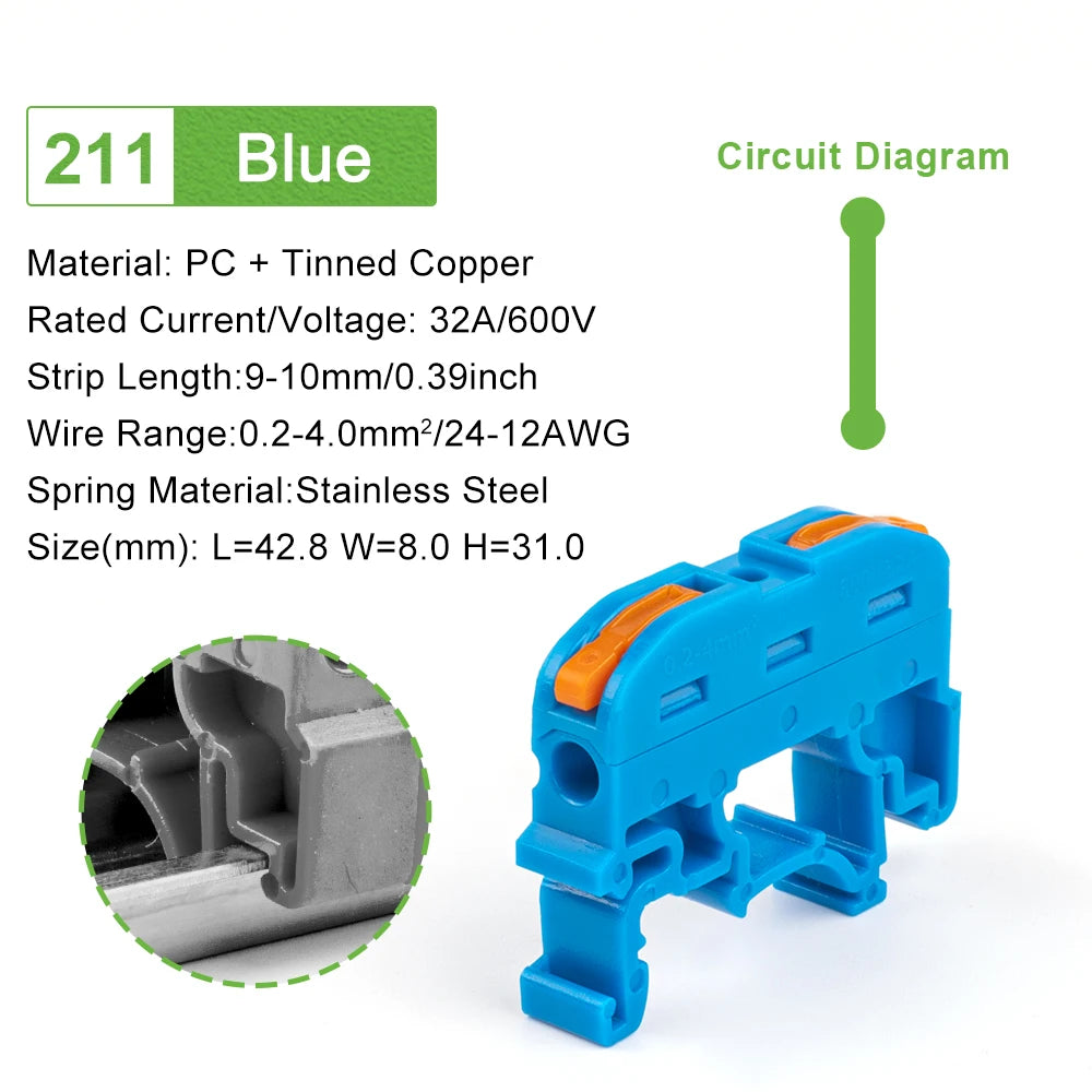 5/10pcs Din Rail Terminal Block Wire Connector 211 Quick Wire Compact Splicing Conductor Fast Cable Connector Conductor