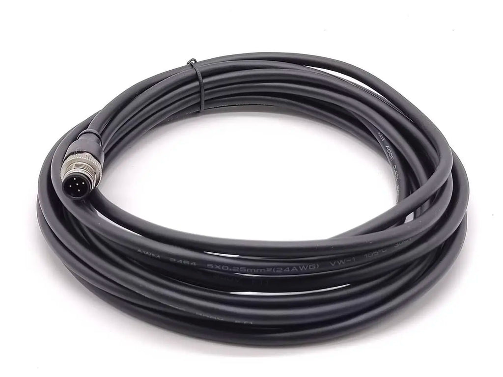 M12 5-Pin Male A-Code Straight Connector Cable, 5M Length, 22 AWG, Molded Ethernet Extension Cord