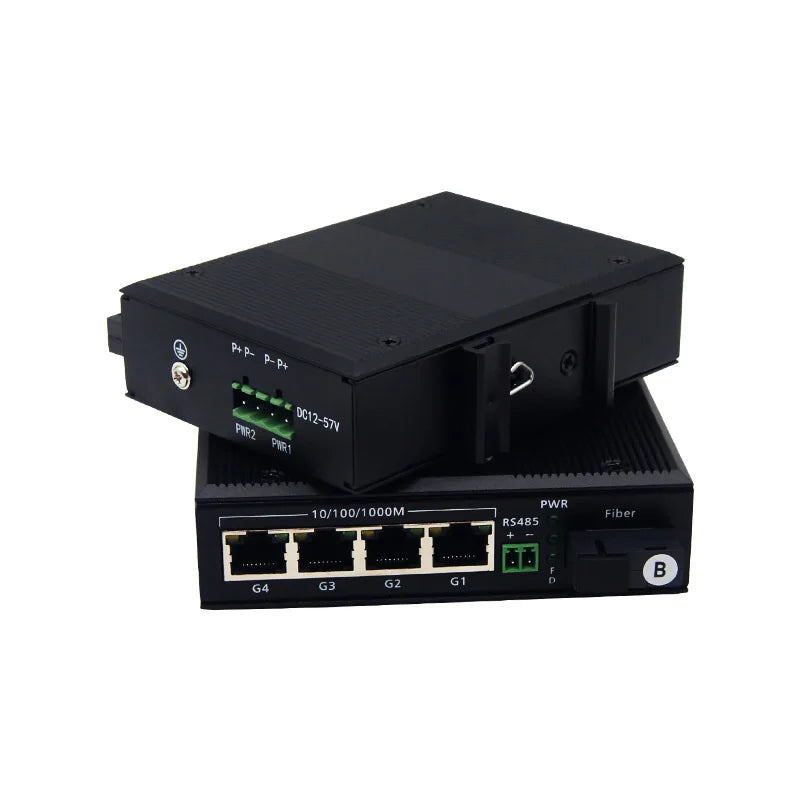 Industrial RS485 Serial Data to Ethernet Fiber Media Converter Transceiver with 4 Gigabit 10/100/1000Mbps RJ45 Port Optic Modem