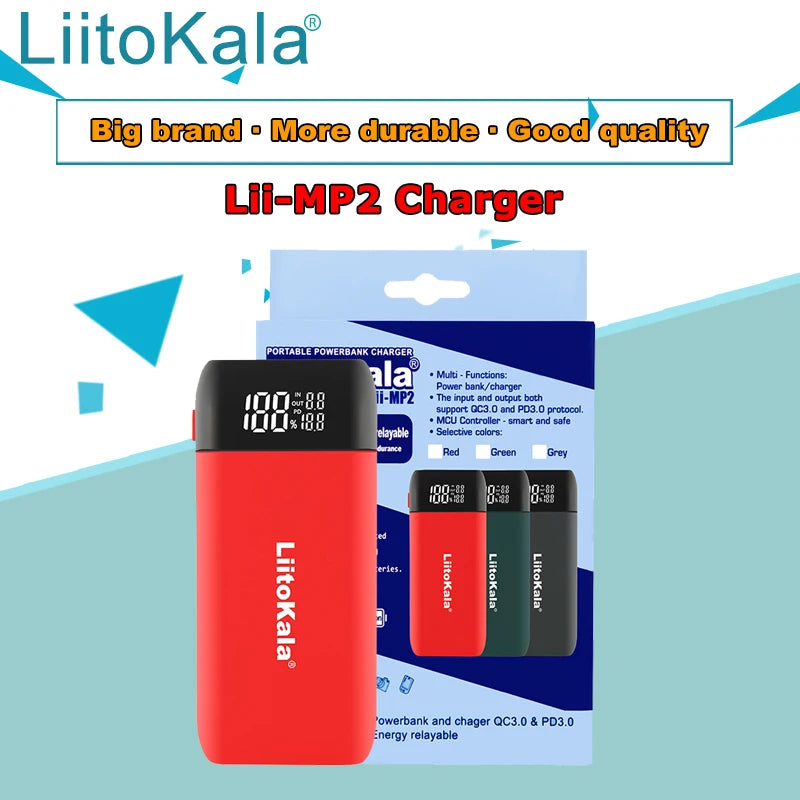 LiitoKala Lii-MP2 21700 18650 Power Bank QC3.0 Fast Charging Type-C INPUT USB Charger 20700 Mobile Power LCD Battery Charger