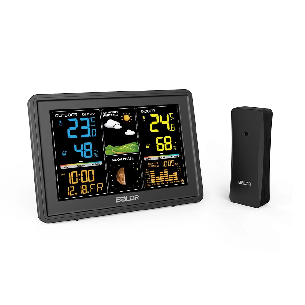Baldr Weather Station Atomic Digital Alarm Clock Calendar Wireless Humidity Temperature Trend Meter Moon Phase Barometer Sensor