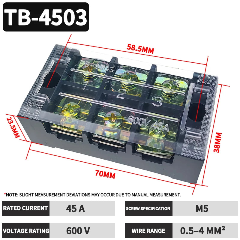 1Pcs TB4503 45A 600V Dual Row Barrier Screw Terminal Block Strip Wire Connector Insulated DIY Electrical Fix Fence High Quality