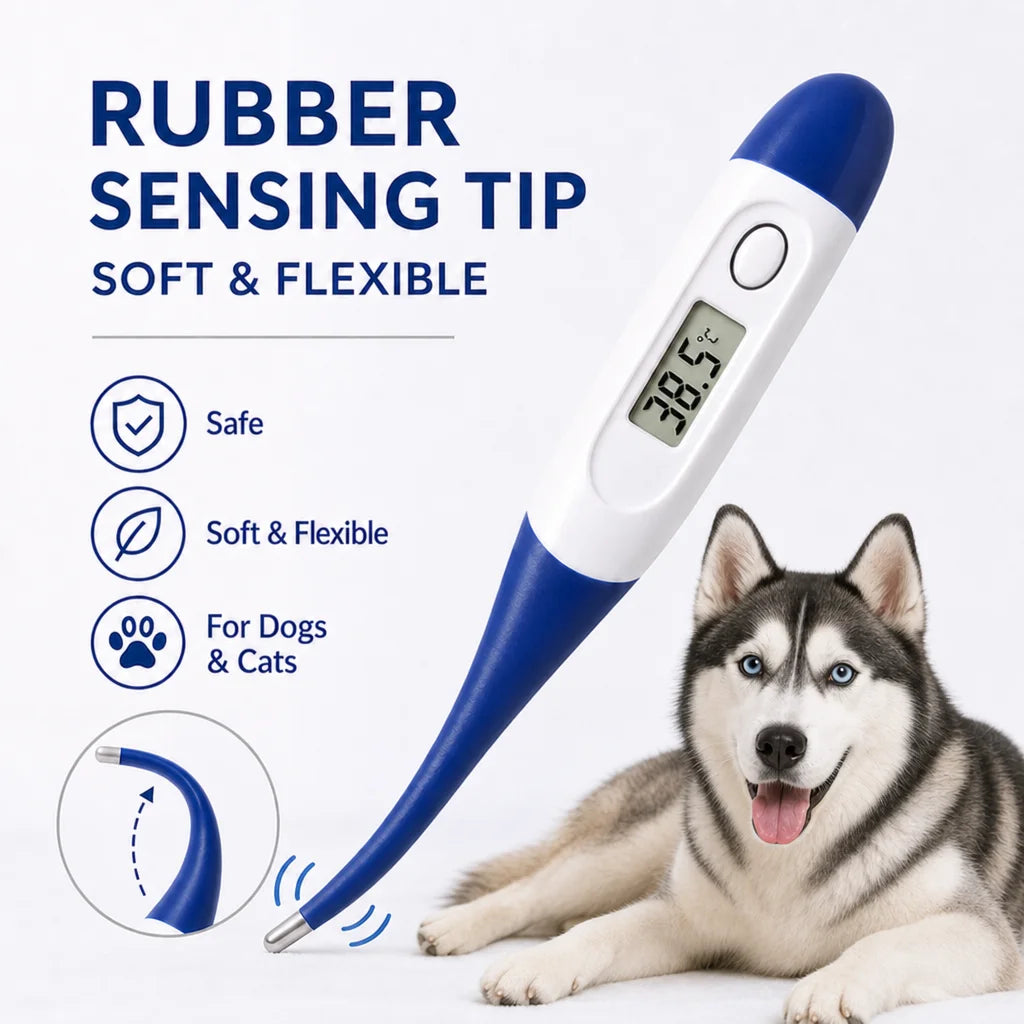 AiQUE Digital Pet Thermometer Fast Read Soft Tip Rectal Oral Temperature Meter for Dogs Cats Pets Memory Recall Veterinary Tool