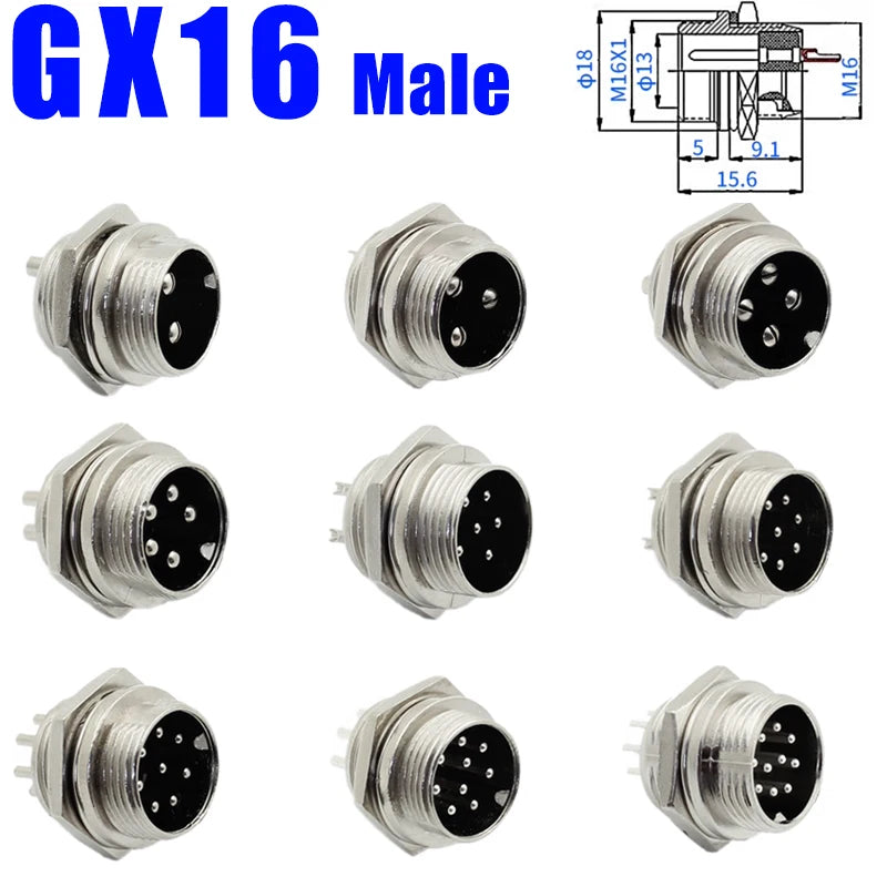 5Pcs GX12 GX16 GX20 Aviation Connector 2 3 4 5 6 7 8 9 10Pin Male Female Docking Cable Aviator Plug Socket