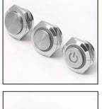 12/16/19/22mm Metal Push Button Switch Short Stroke Silver Shell Waterproof High Head With Power LED Light Momentary 1NO 6V 24V