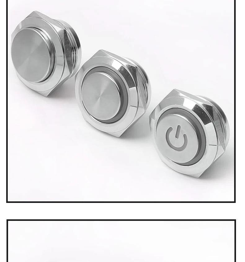 12/16/19/22mm Metal Push Button Switch Short Stroke Silver Shell Waterproof High Head With Power LED Light Momentary 1NO 6V 24V