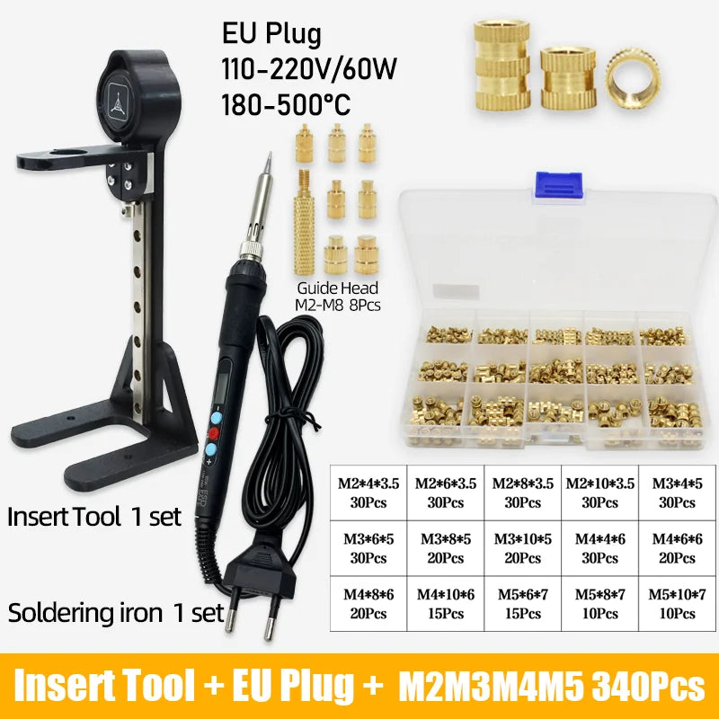 Heat Set Insert Press Tool Electric Soldering Iron Tip M2 M3 M4 M5 M6 M8 Thread Brass Inserts Nut Embedded Kit for 3d Printing