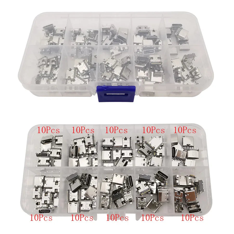 100Pcs USB Type C Female Socket 6/16 Pin Connector Soldering SMD SMT PCB Mount DIY Repair USB Type-C Socket Adapter
