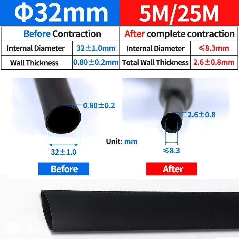 4:1 Heat Shrink Tube With Glue Thermoretractile Heat Shrinkable Tubing Dual Wall Heat Shrink Tubing 4 6 8 12 16 20 24 32mm